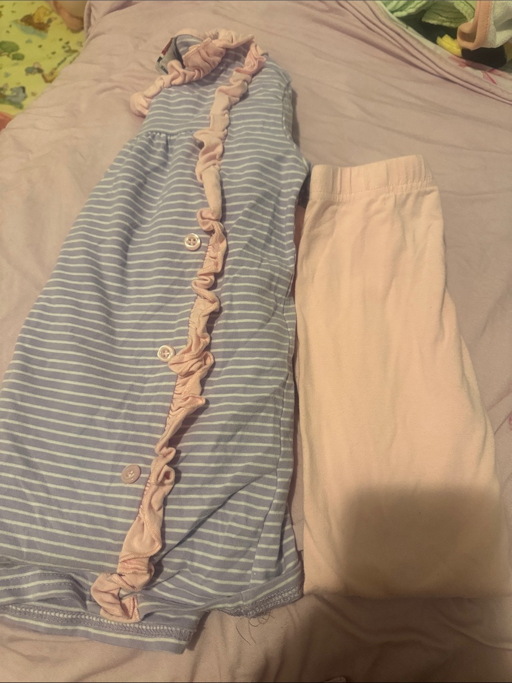 Jelly Beans Blue Stripe and Pale Pink Ruffle Matching Set